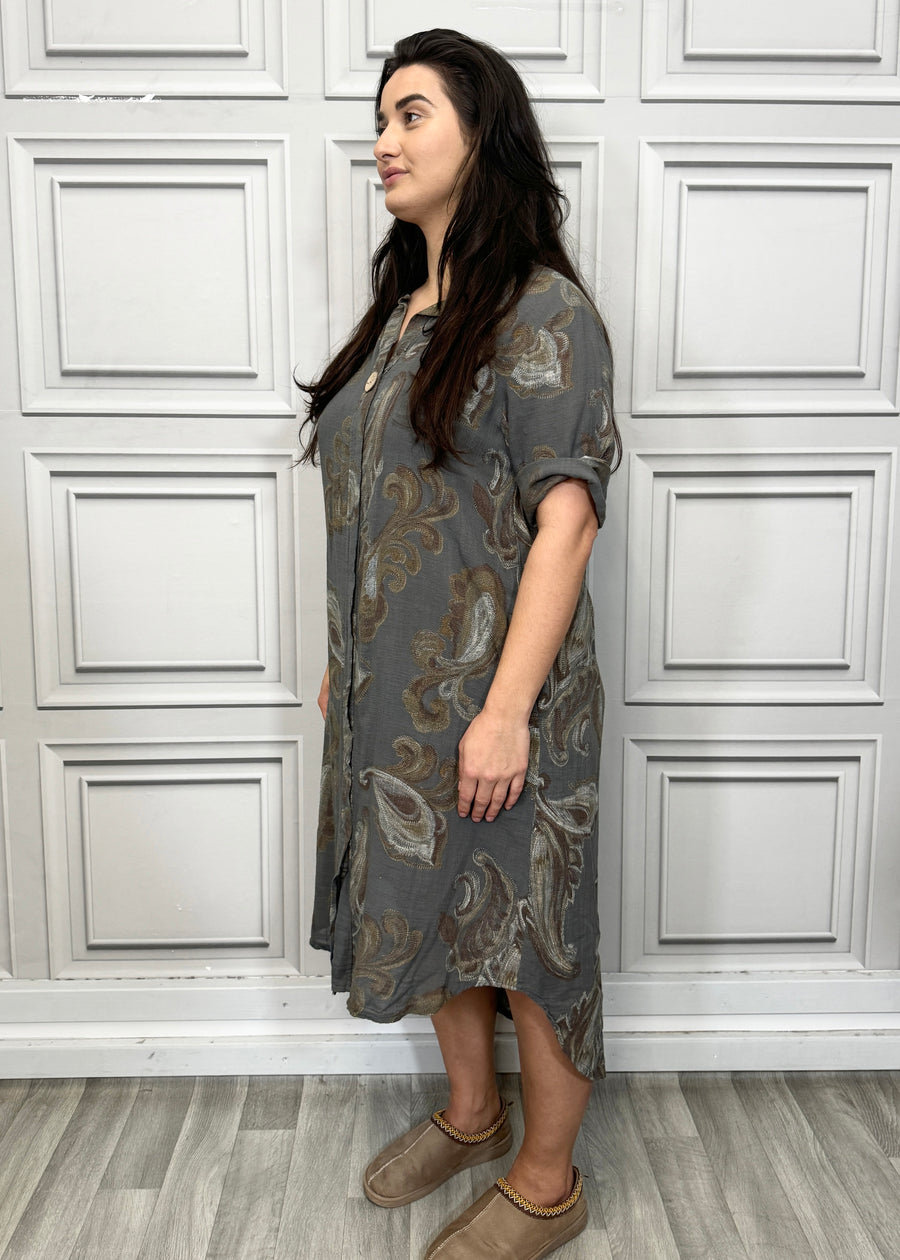 Pure Cotton Paisley Print Midi Dress with Side Split