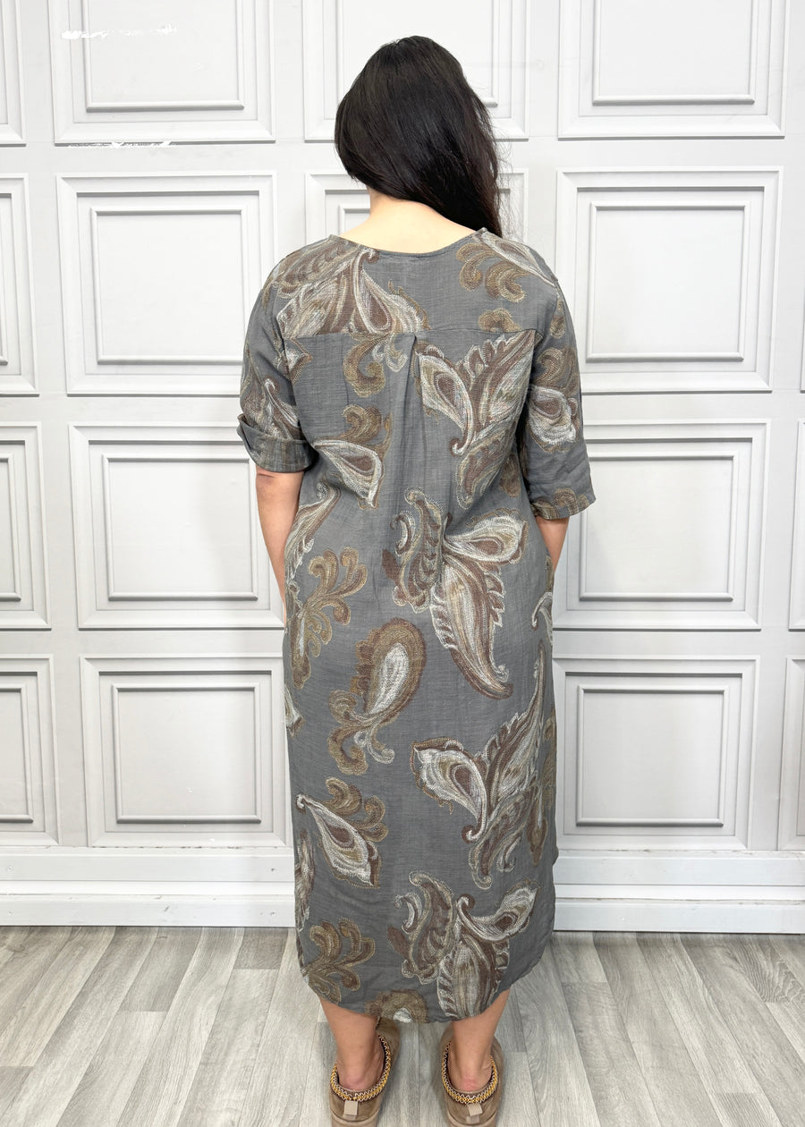 Pure Cotton Paisley Print Midi Dress with Side Split