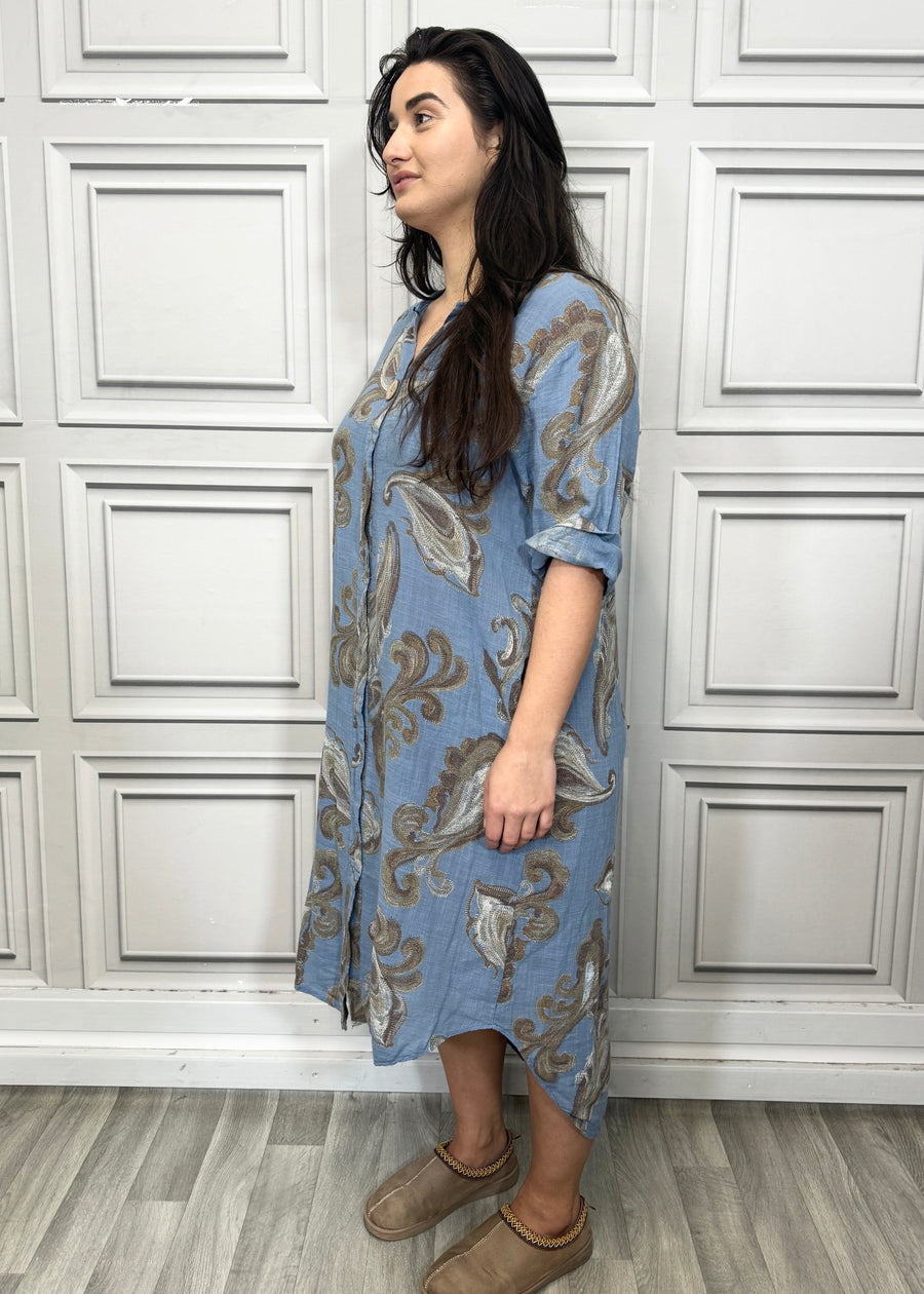 Pure Cotton Paisley Print Midi Dress with Side Split