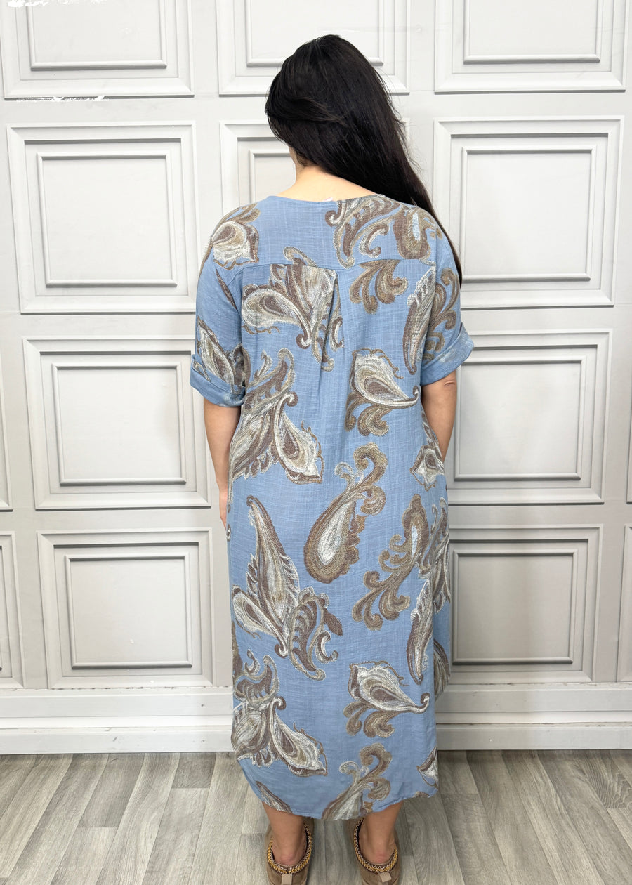 Pure Cotton Paisley Print Midi Dress with Side Split