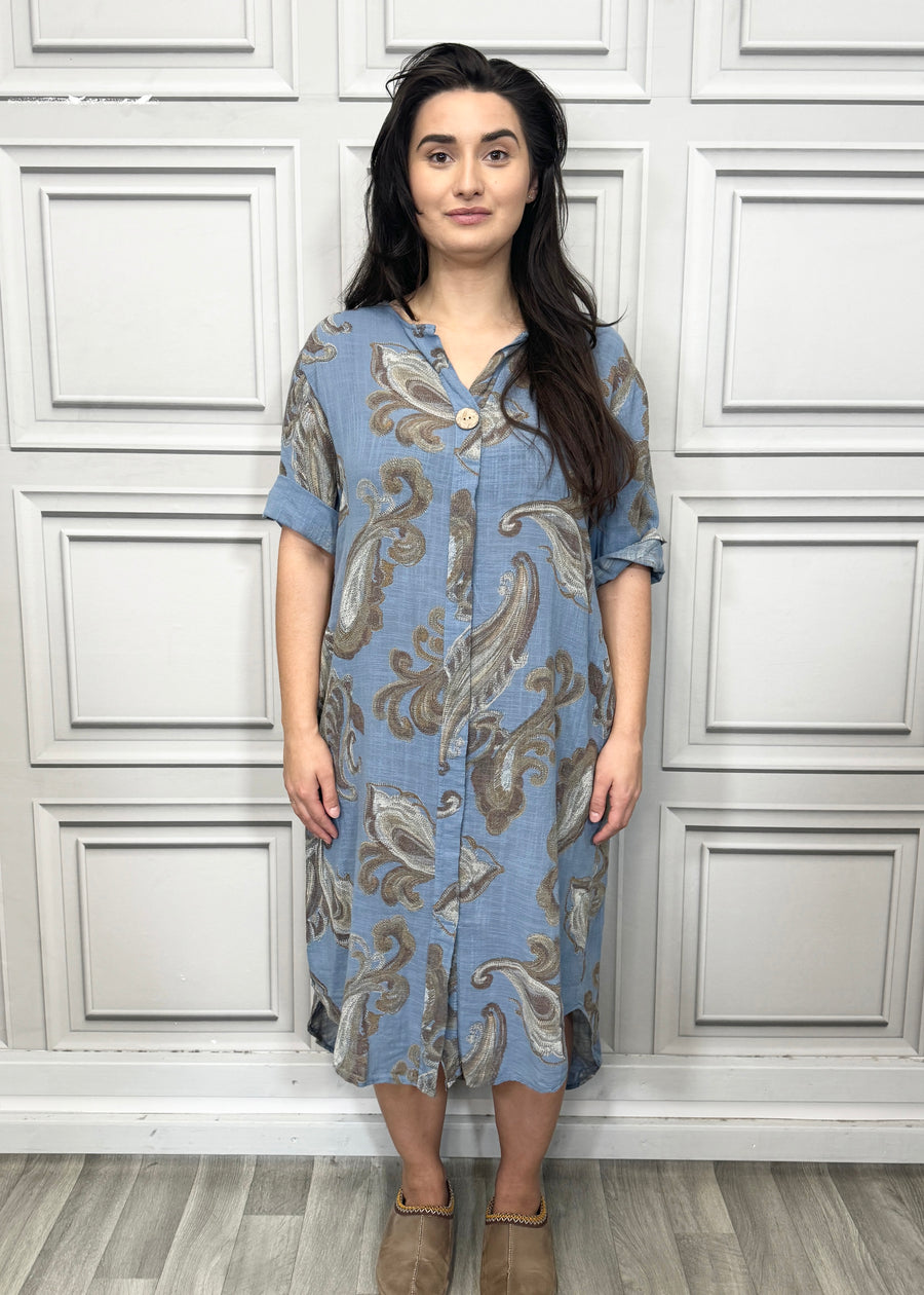 Pure Cotton Paisley Print Midi Dress with Side Split