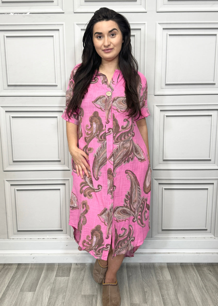 Pure Cotton Paisley Print Midi Dress with Side Split