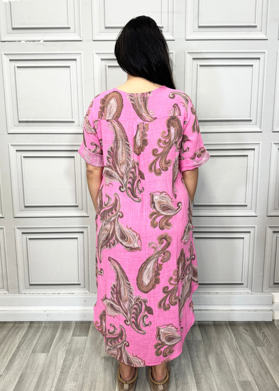 Pure Cotton Paisley Print Midi Dress with Side Split