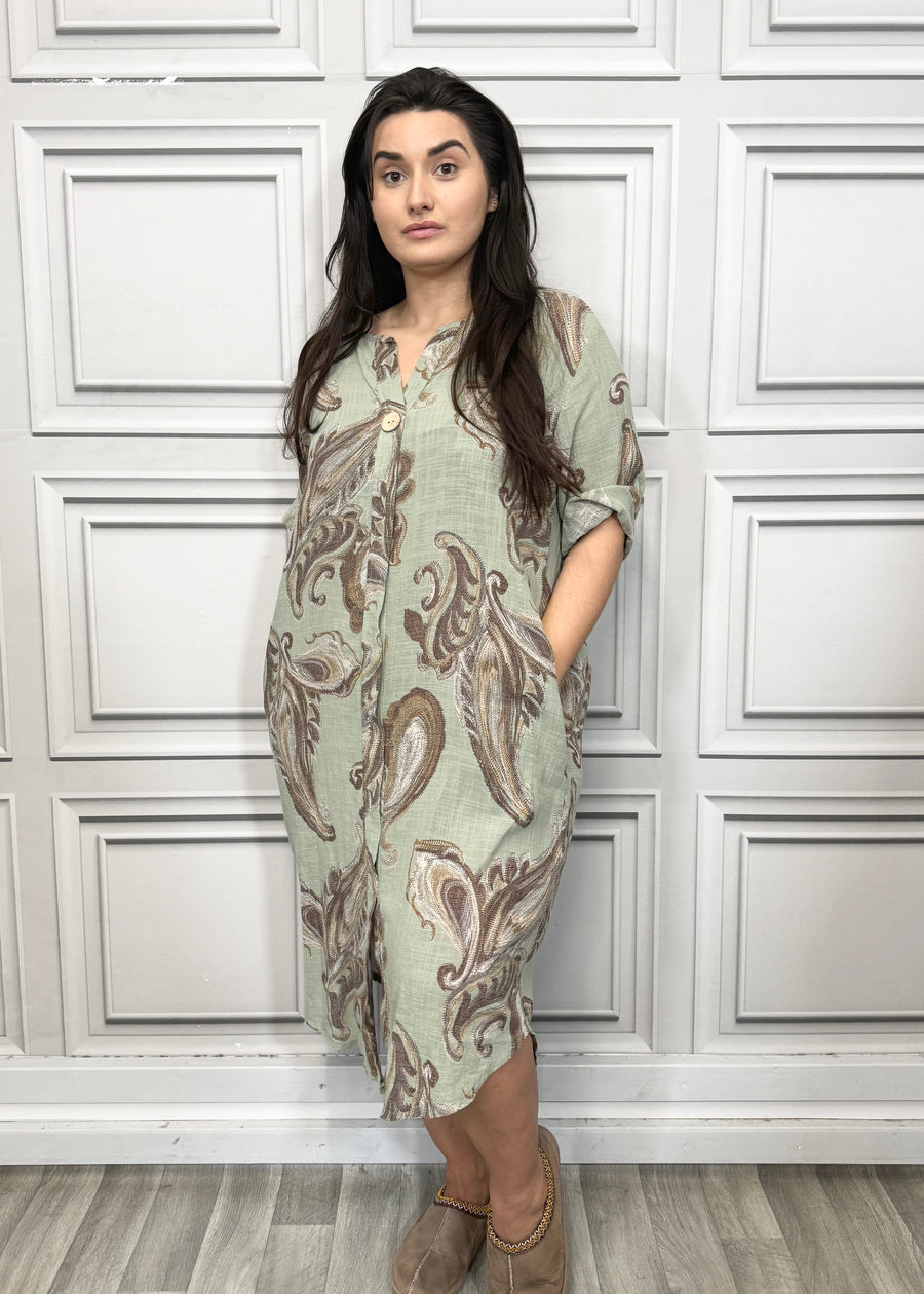 Pure Cotton Paisley Print Midi Dress with Side Split