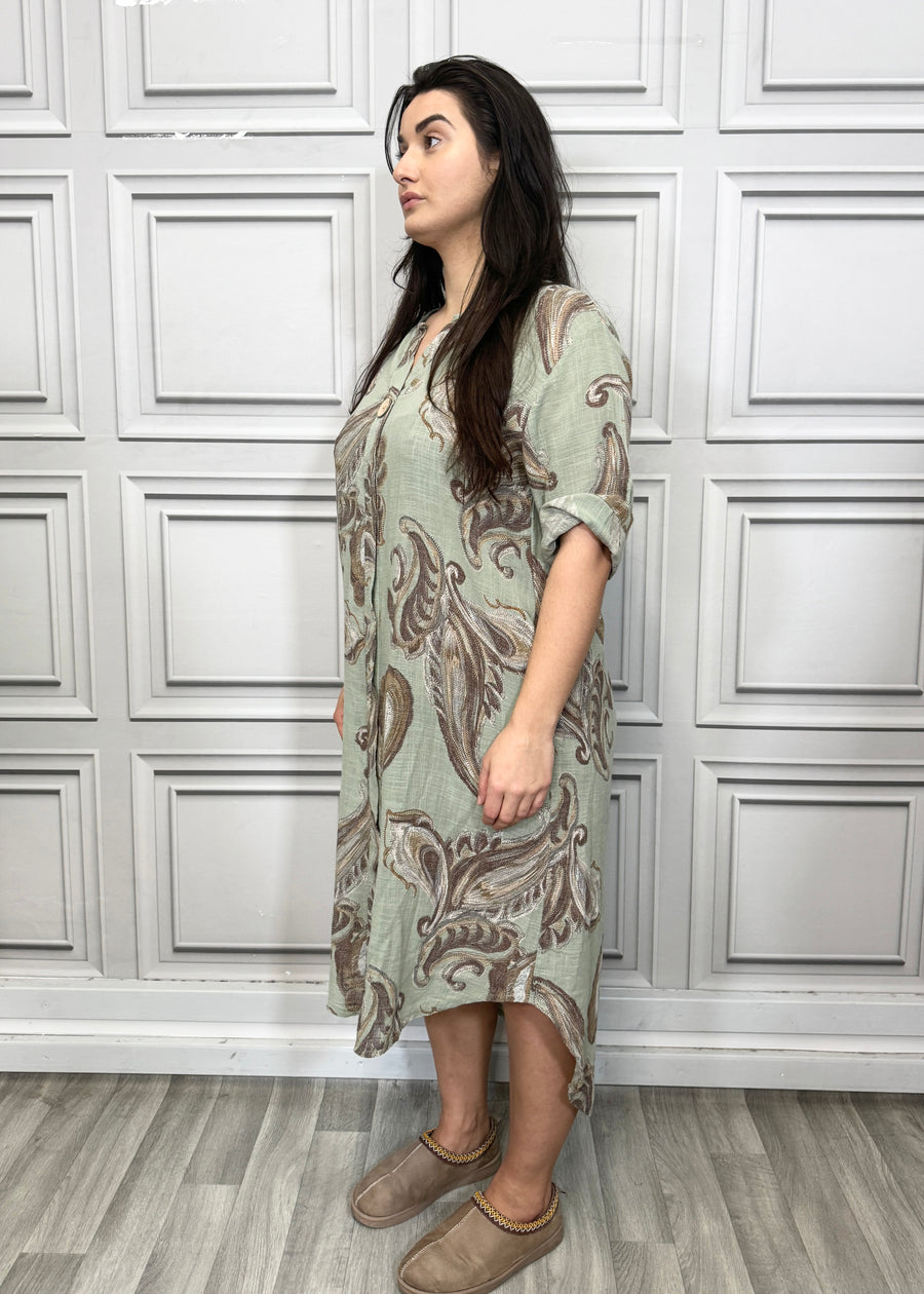 Pure Cotton Paisley Print Midi Dress with Side Split