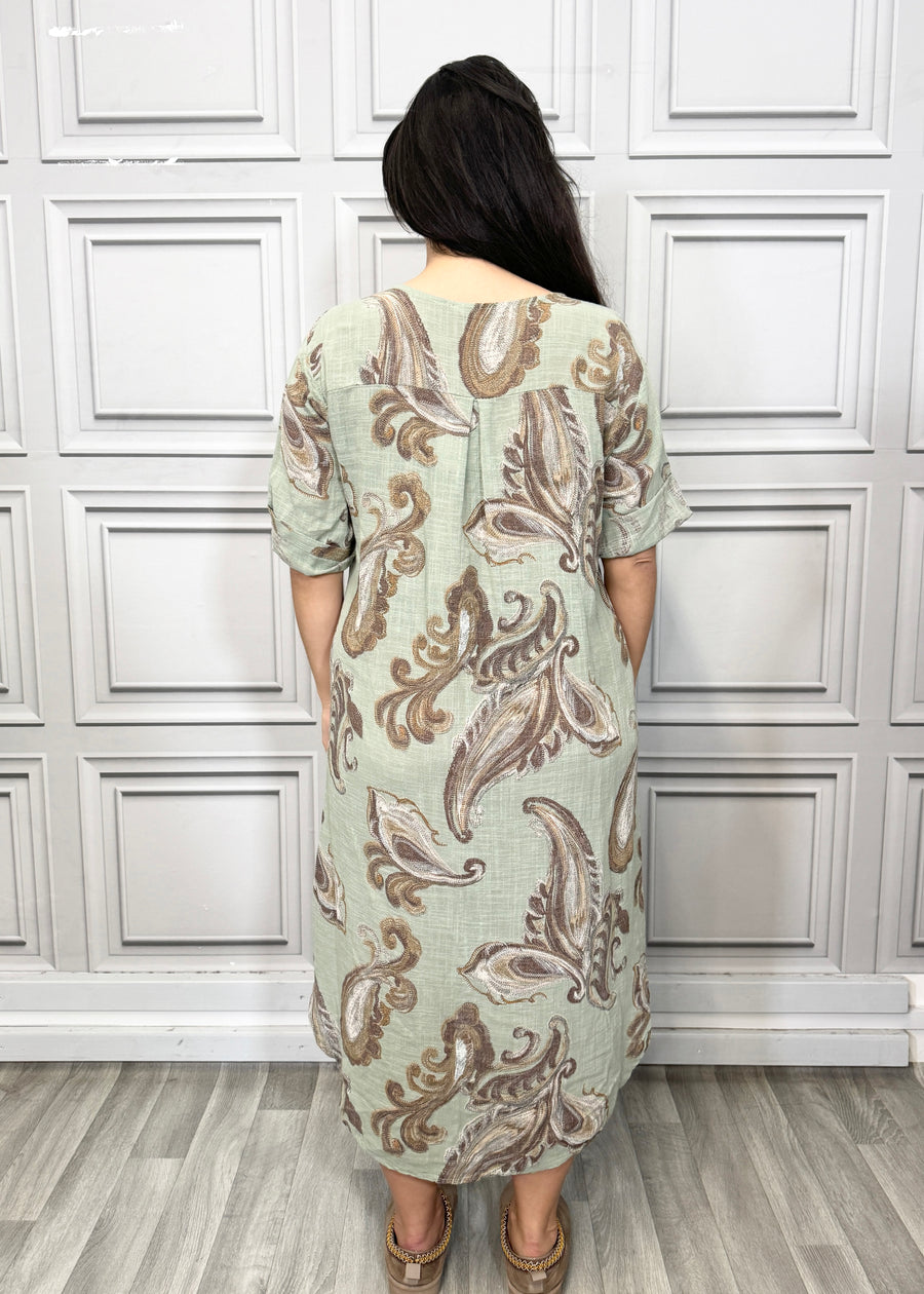 Pure Cotton Paisley Print Midi Dress with Side Split