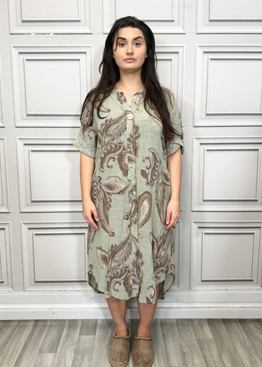 Pure Cotton Paisley Print Midi Dress with Side Split