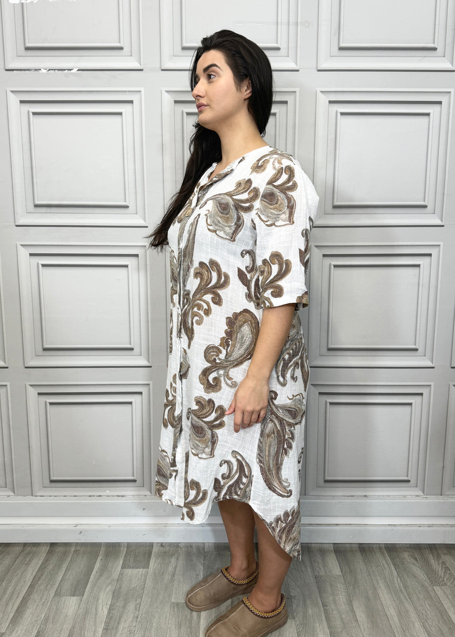 Pure Cotton Paisley Print Midi Dress with Side Split