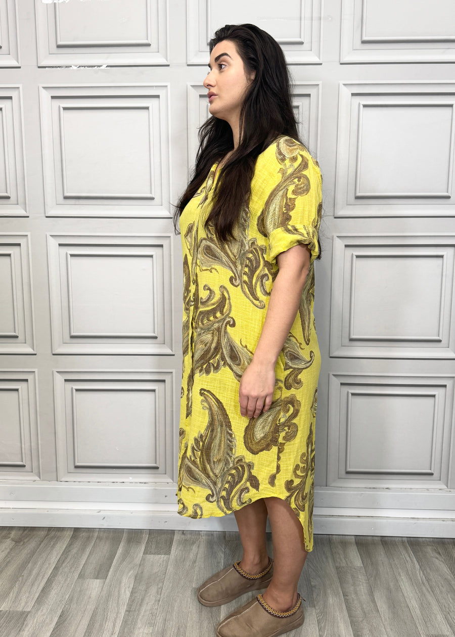 Pure Cotton Paisley Print Midi Dress with Side Split