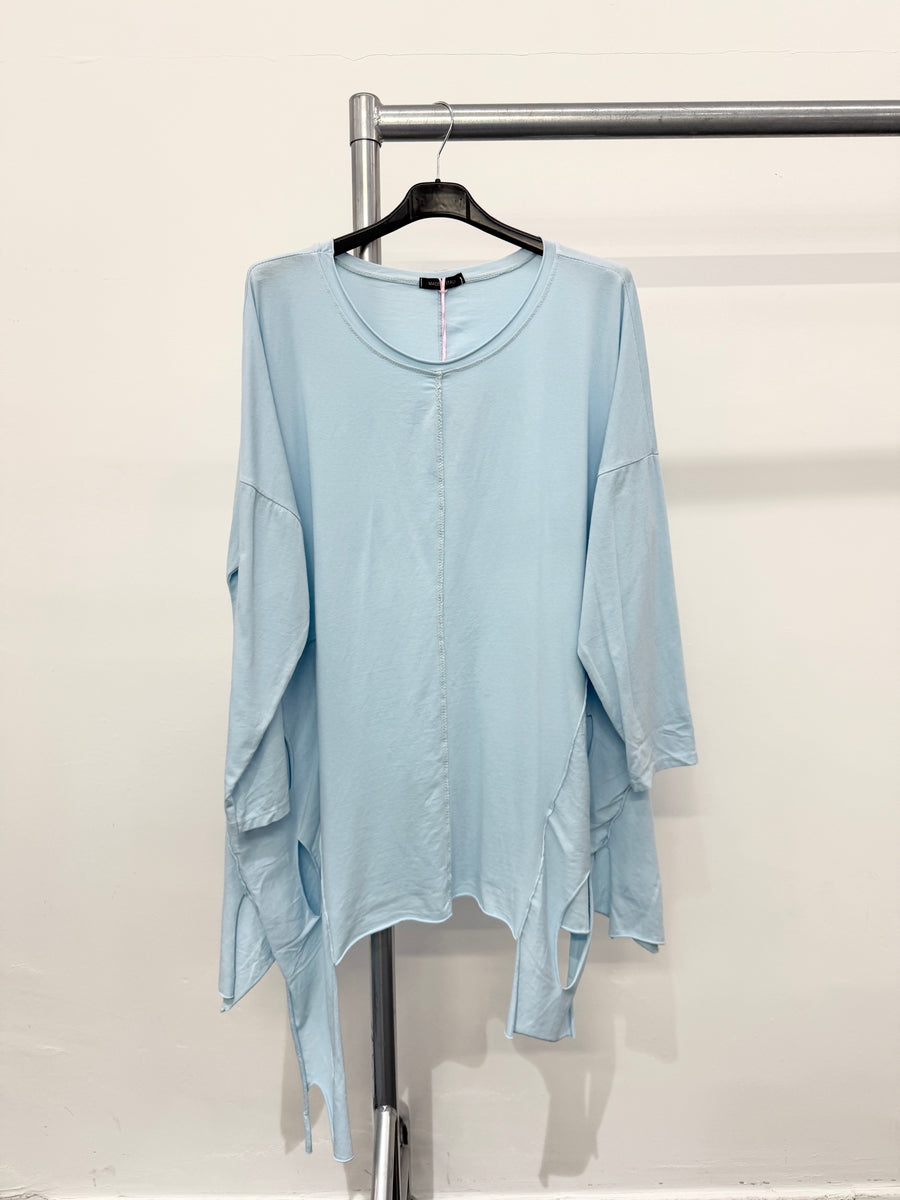 Pure Stretchy Cotton Plus Size Friendly Top With Distressed Slashing Design Asymmetric