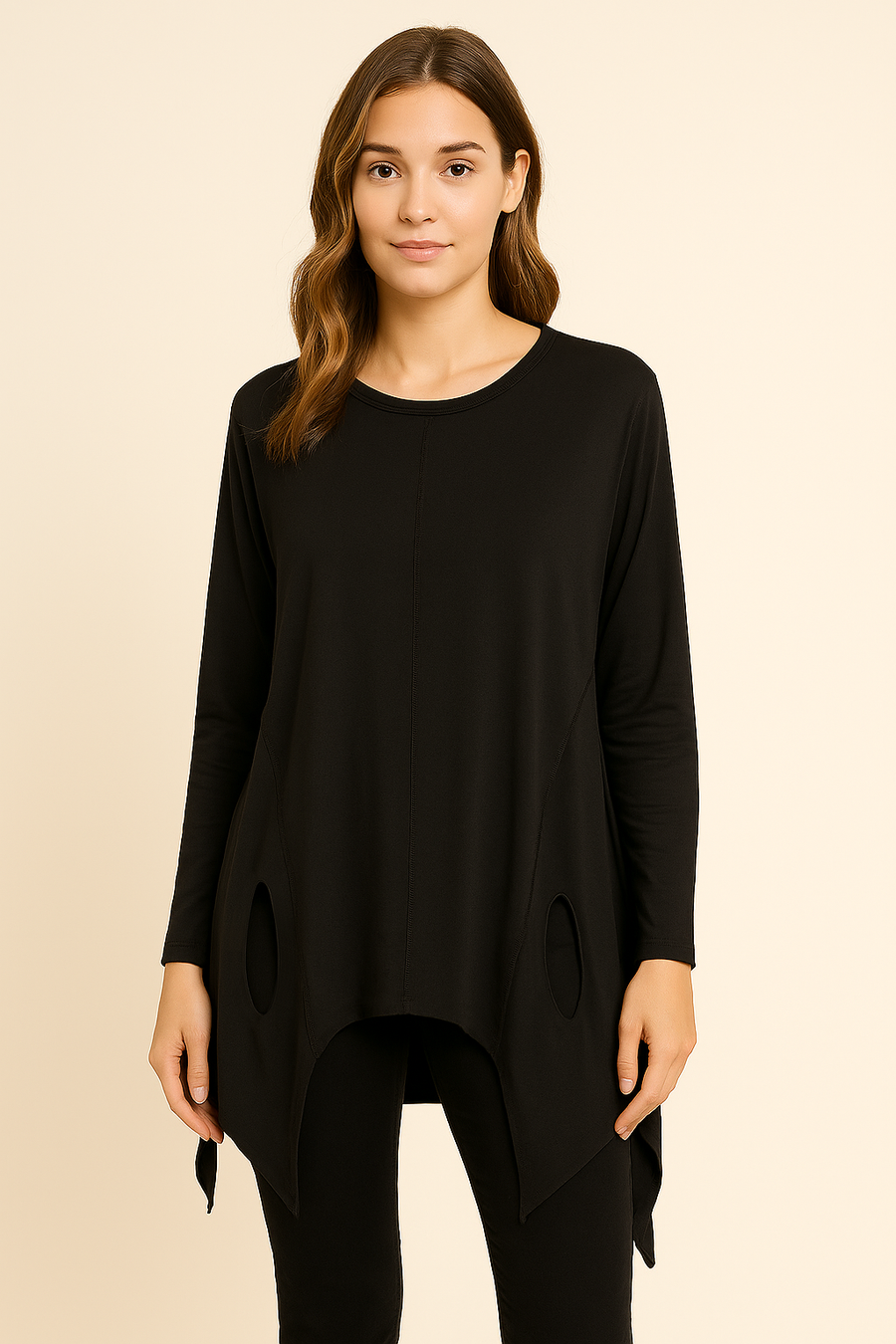 Pure Stretchy Cotton Plus Size Friendly Top With Distressed Slashing Design Asymmetric