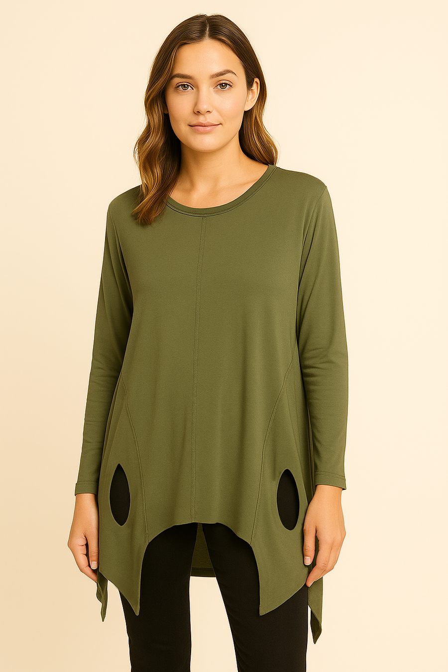 Pure Stretchy Cotton Plus Size Friendly Top With Distressed Slashing Design Asymmetric