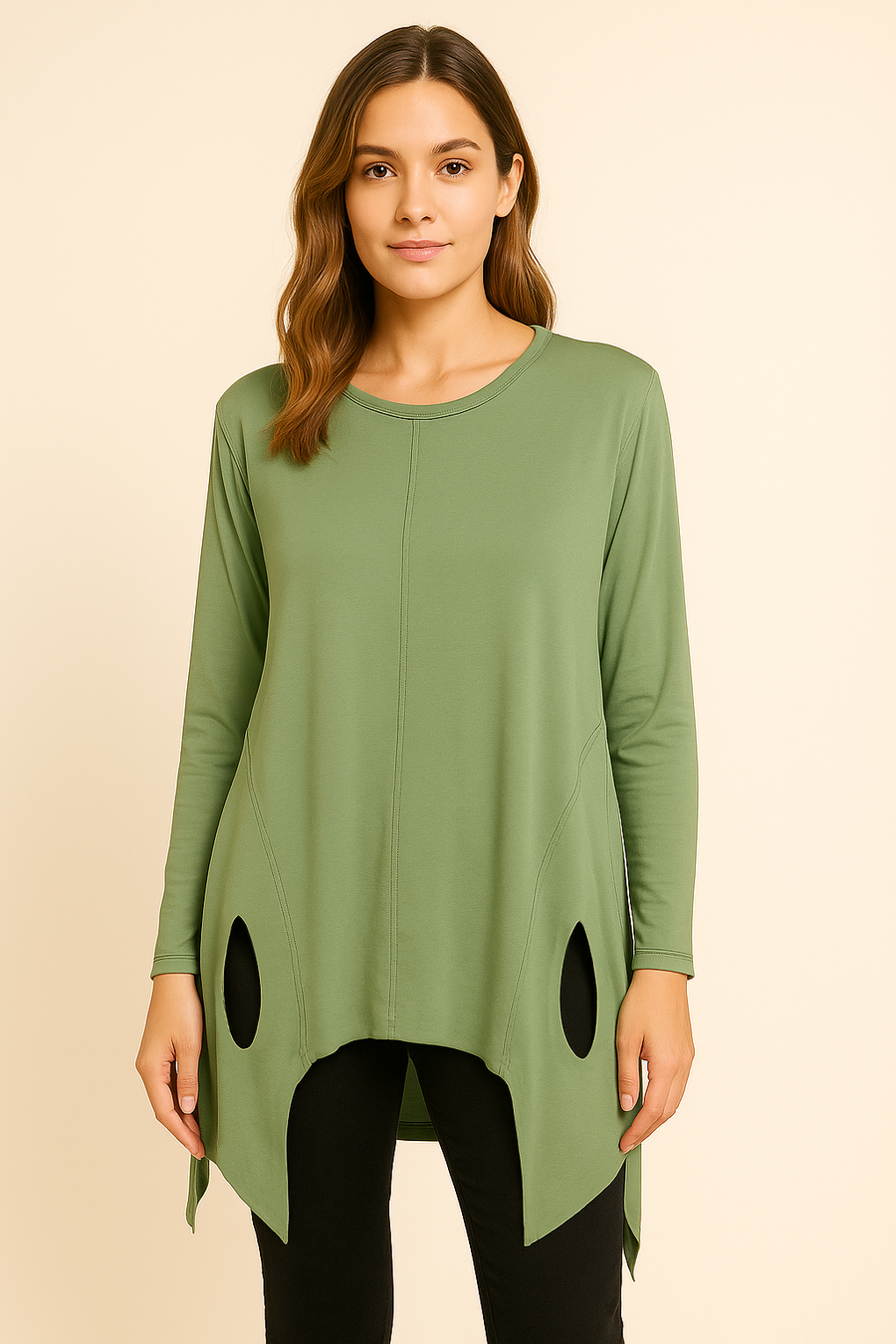 Pure Stretchy Cotton Plus Size Friendly Top With Distressed Slashing Design Asymmetric