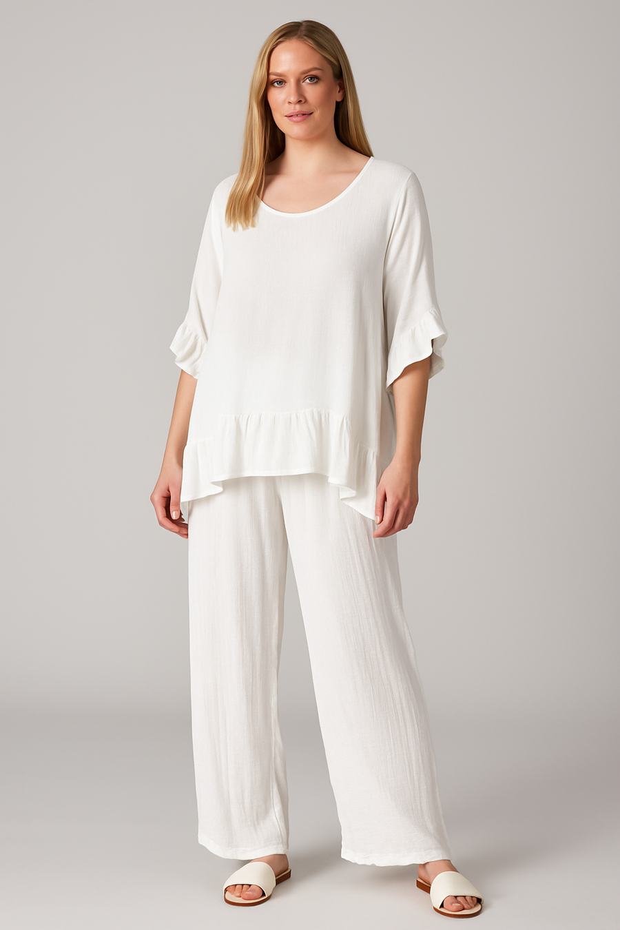 RUFFLE HEM PLUS SIZE FRIEND TOP AND PANTS SET