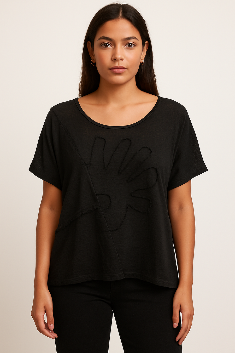 LINEN COTTON BLEND T-SHIRT WITH FRONT DESIGN