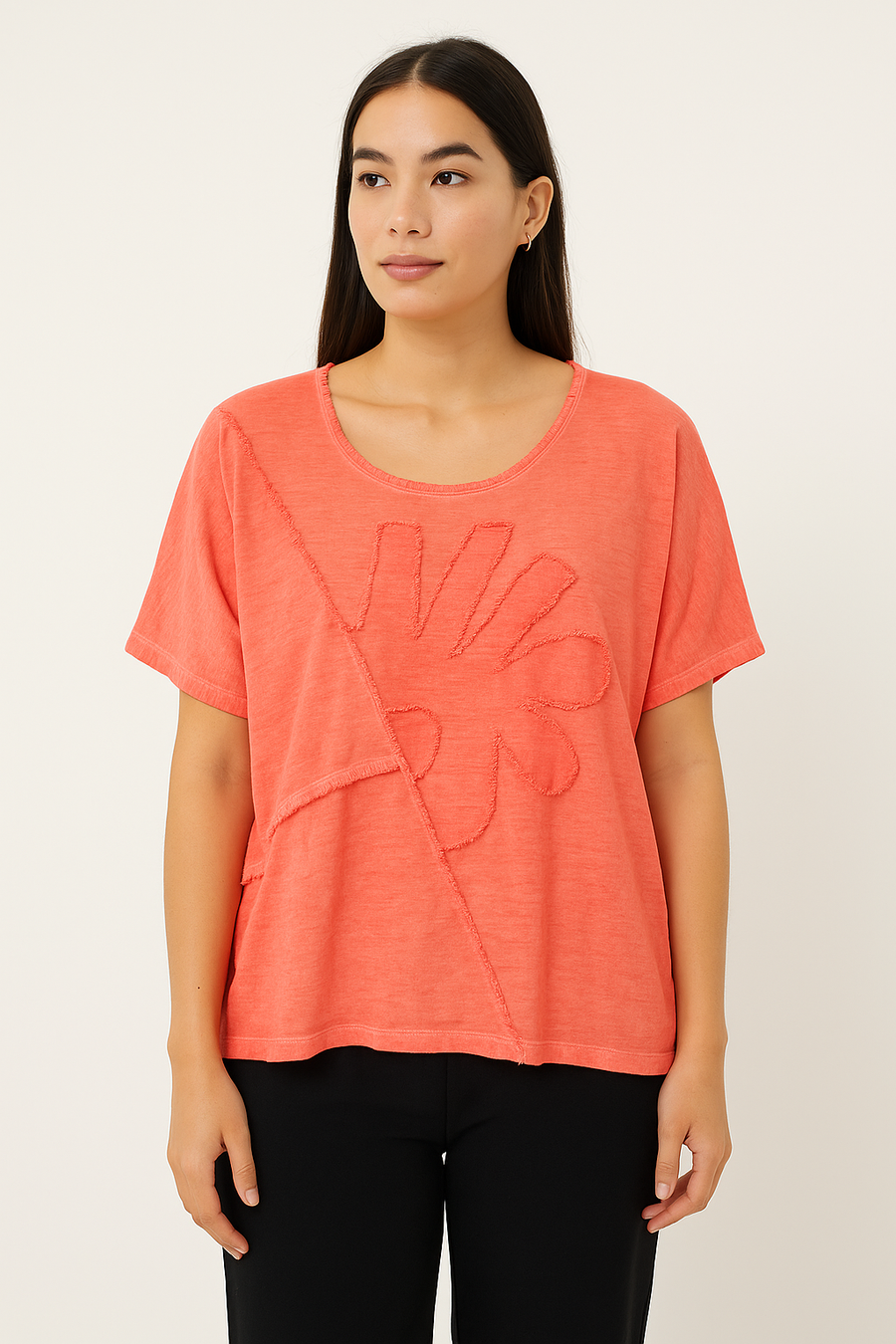 LINEN COTTON BLEND T-SHIRT WITH FRONT DESIGN