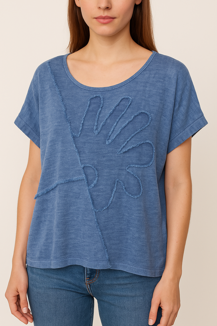 LINEN COTTON BLEND T-SHIRT WITH FRONT DESIGN