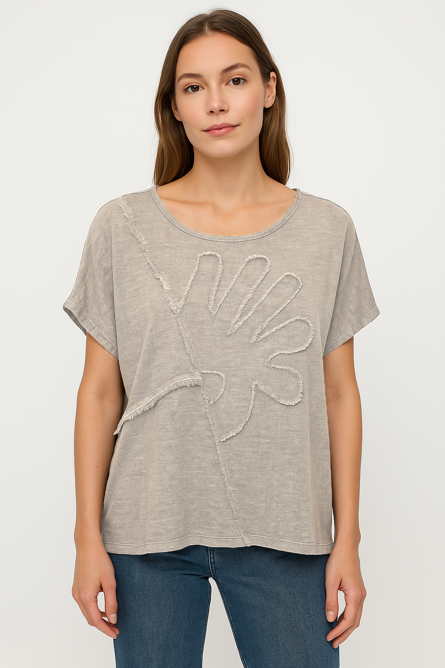 LINEN COTTON BLEND T-SHIRT WITH FRONT DESIGN