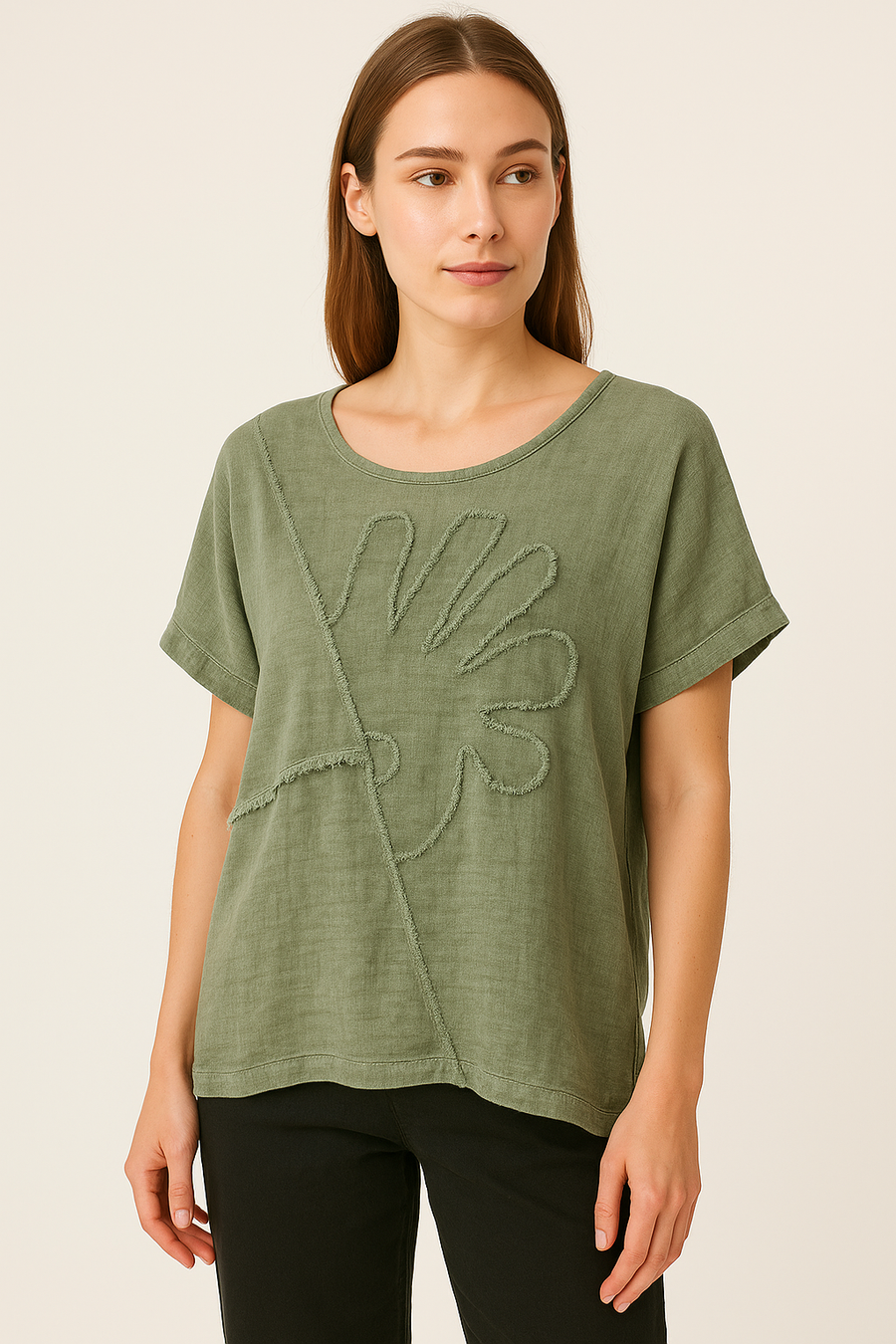 LINEN COTTON BLEND T-SHIRT WITH FRONT DESIGN