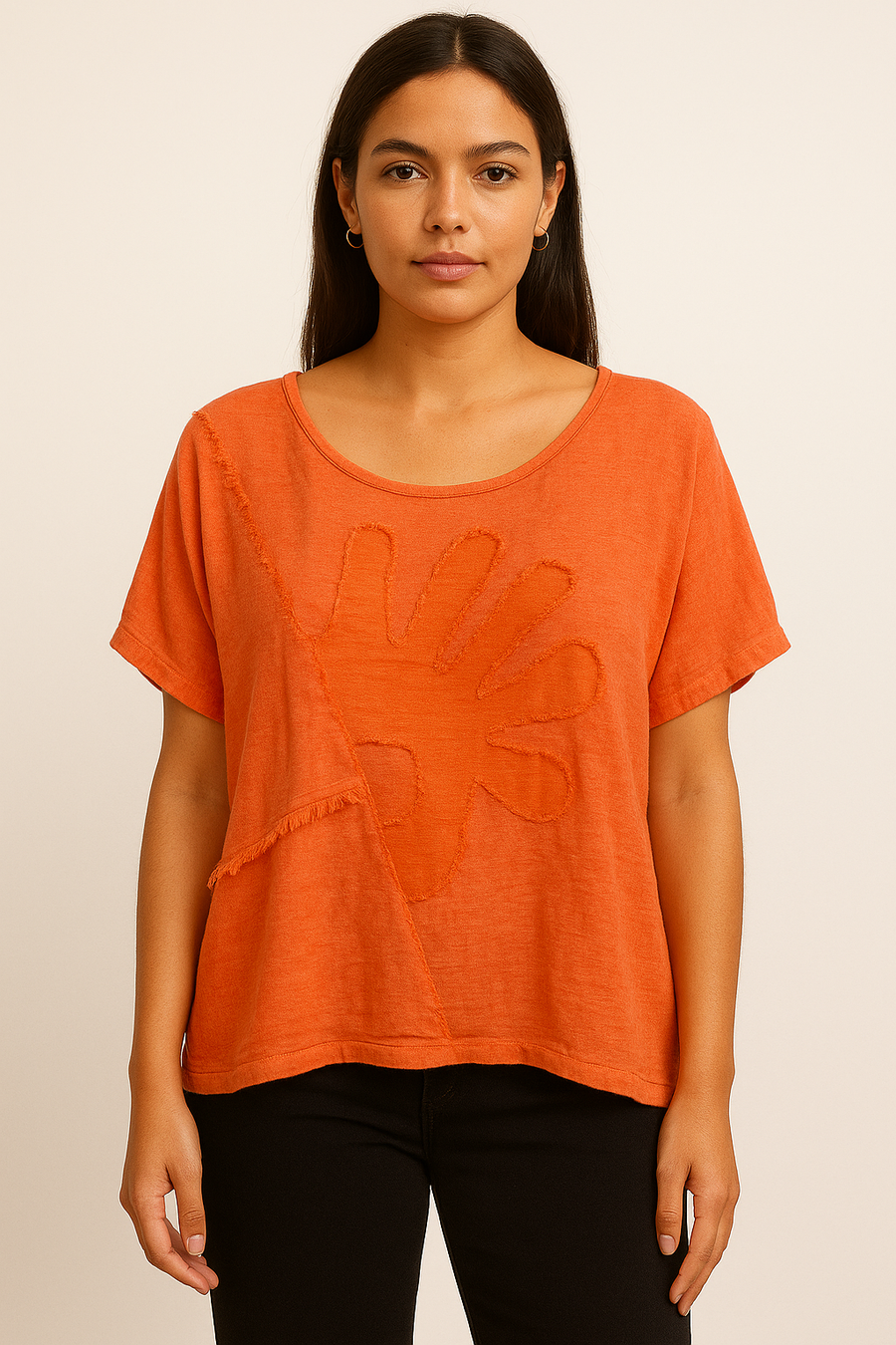 LINEN COTTON BLEND T-SHIRT WITH FRONT DESIGN