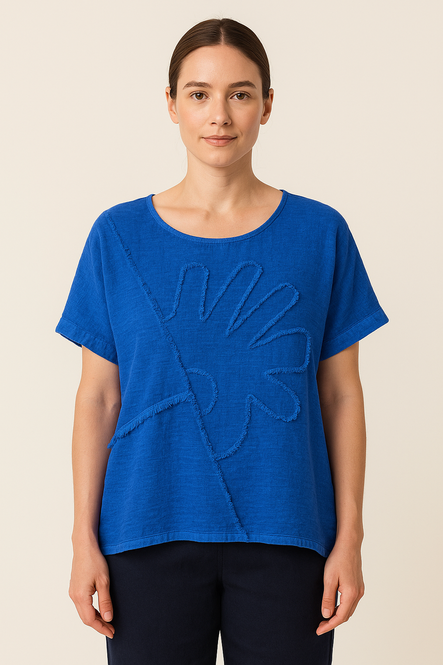 LINEN COTTON BLEND T-SHIRT WITH FRONT DESIGN
