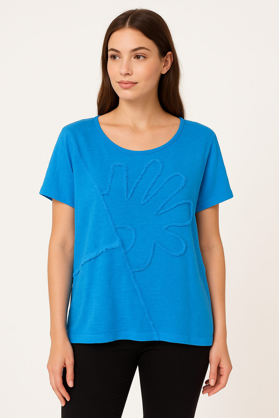LINEN COTTON BLEND T-SHIRT WITH FRONT DESIGN