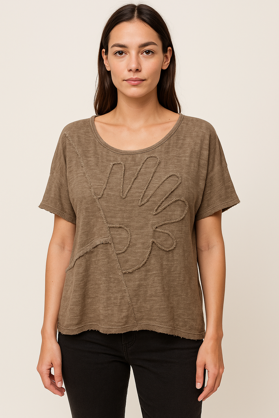 LINEN COTTON BLEND T-SHIRT WITH FRONT DESIGN
