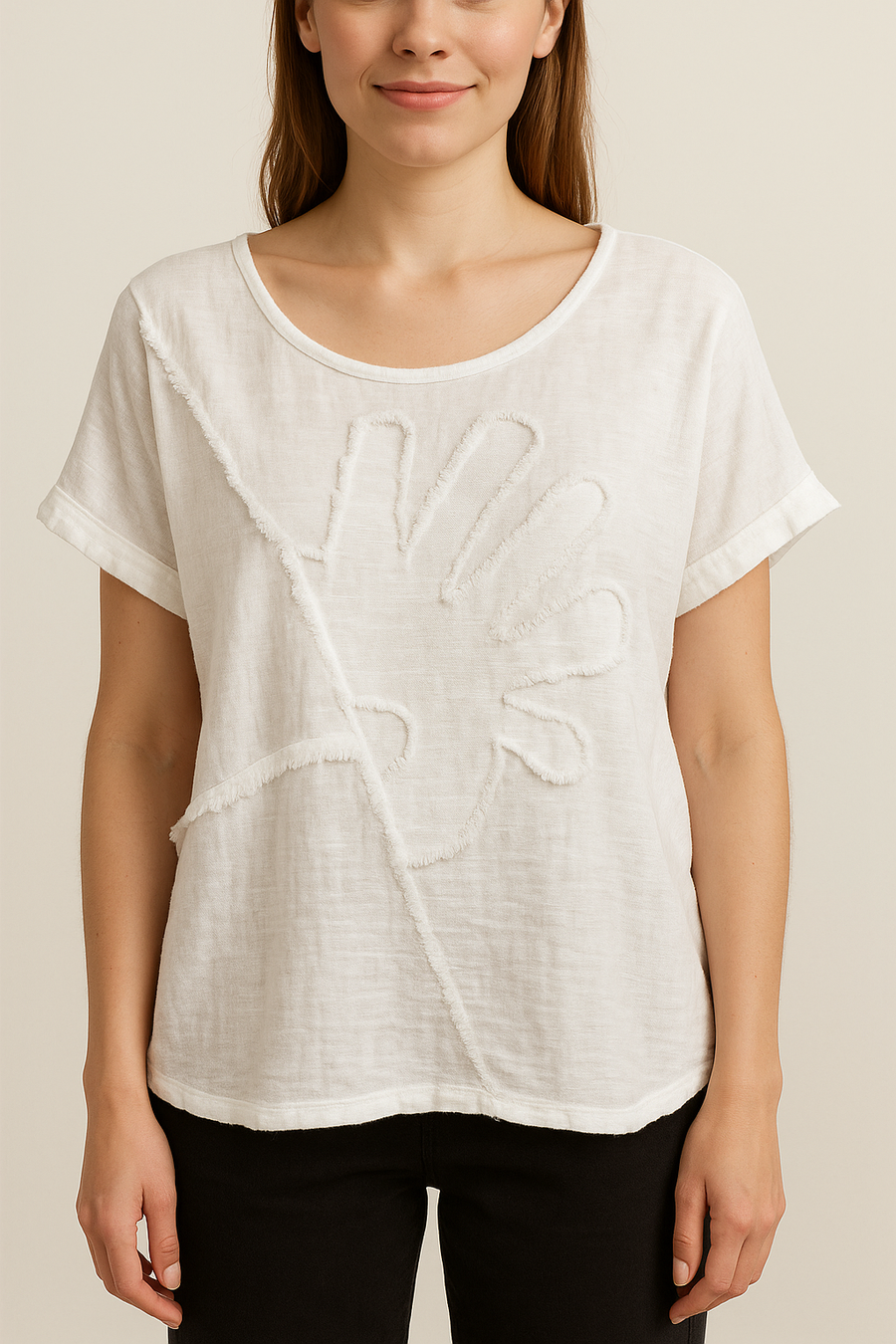 LINEN COTTON BLEND T-SHIRT WITH FRONT DESIGN