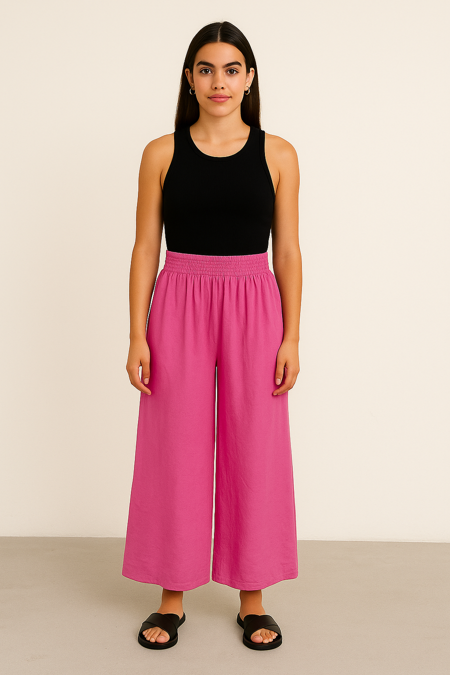 WIDE LEGGED LINEN COTTON BLEND TROUSERS