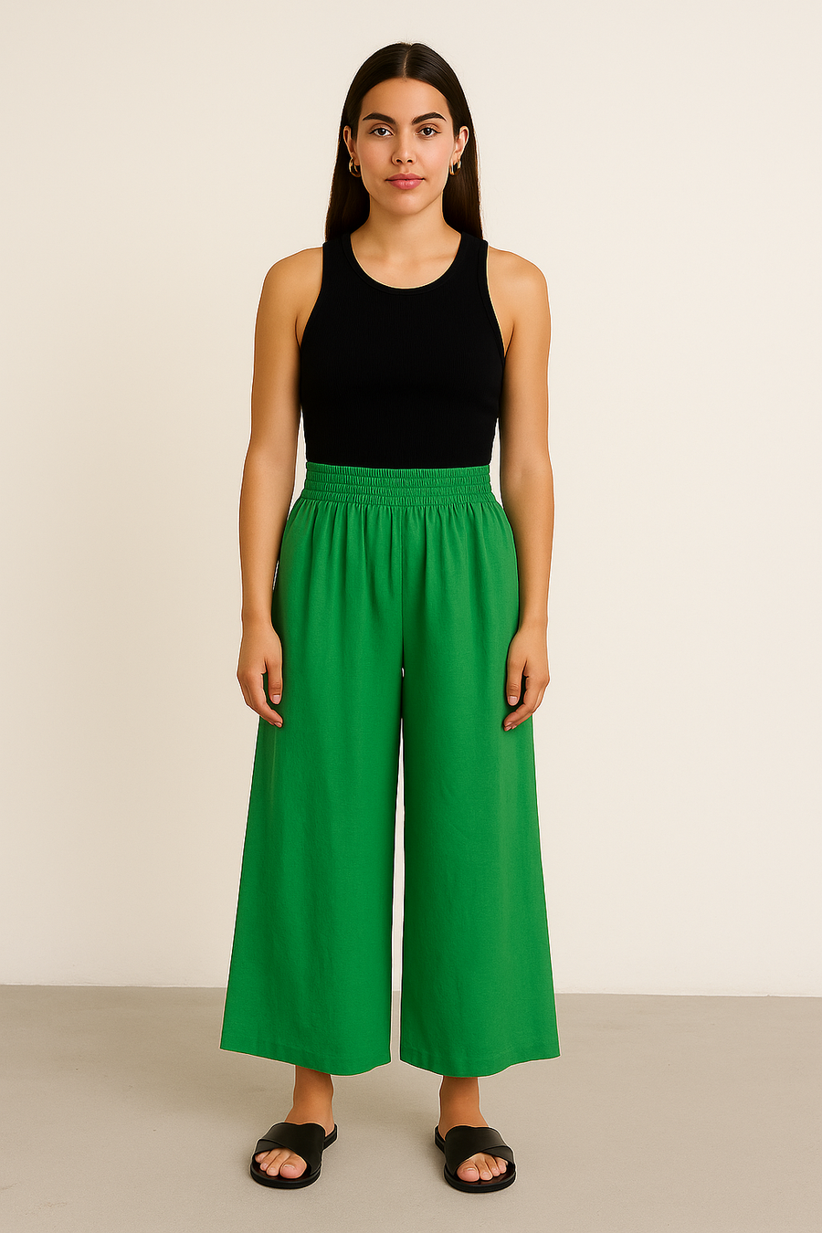 WIDE LEGGED LINEN COTTON BLEND TROUSERS