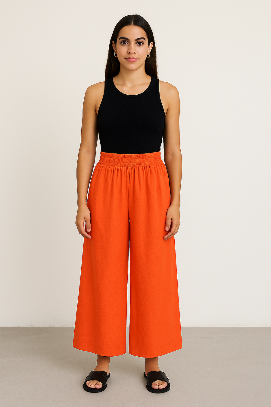 WIDE LEGGED LINEN COTTON BLEND TROUSERS