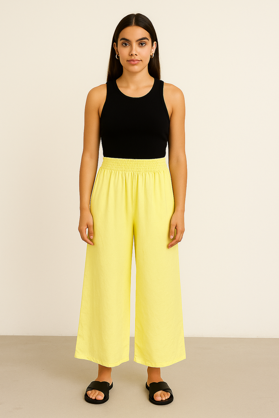 WIDE LEGGED LINEN COTTON BLEND TROUSERS