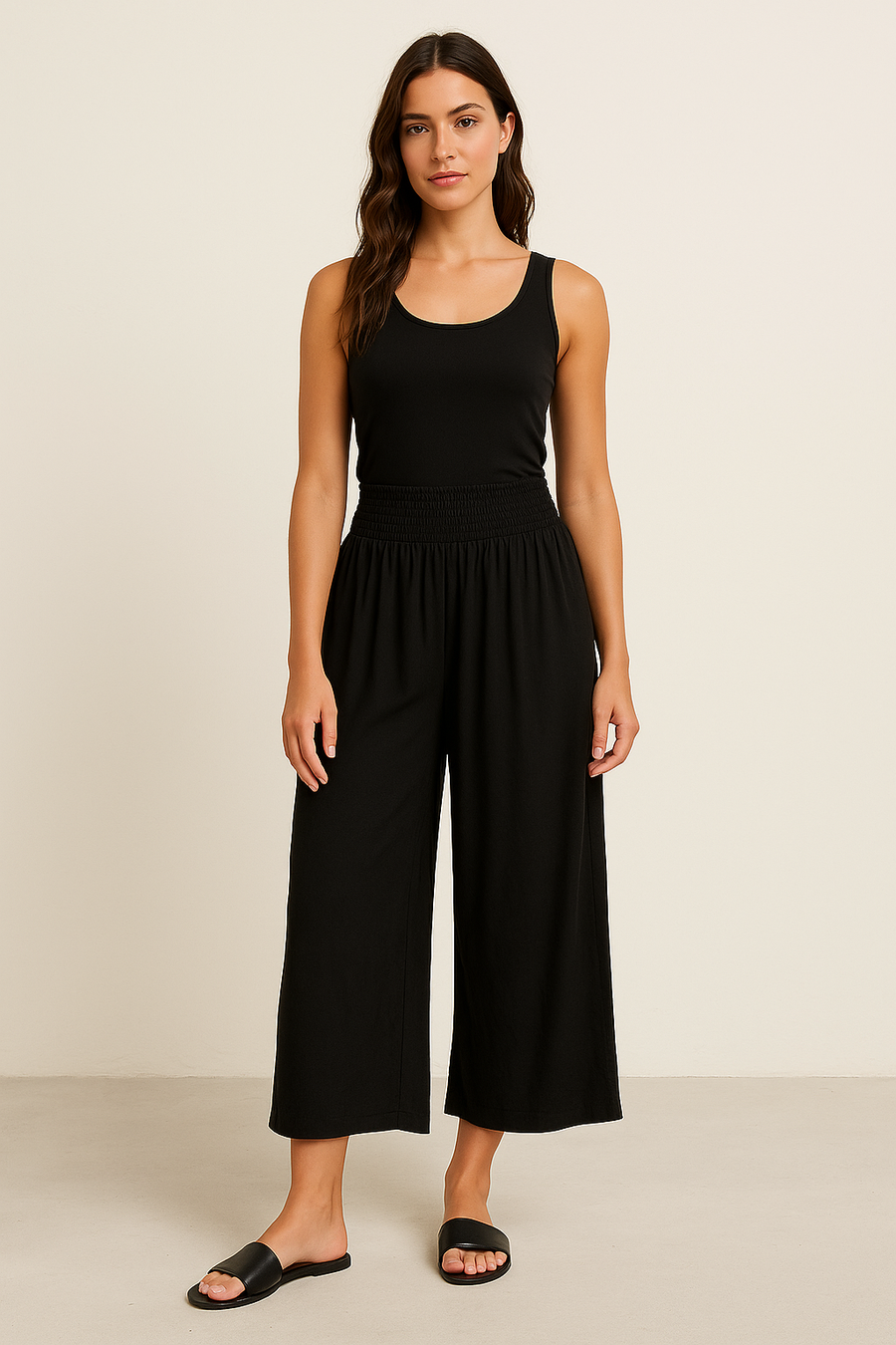 WIDE LEGGED LINEN COTTON BLEND TROUSERS