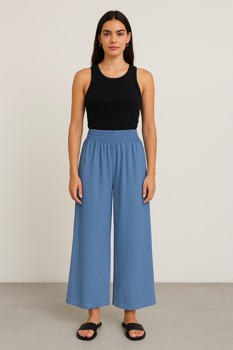 WIDE LEGGED LINEN COTTON BLEND TROUSERS