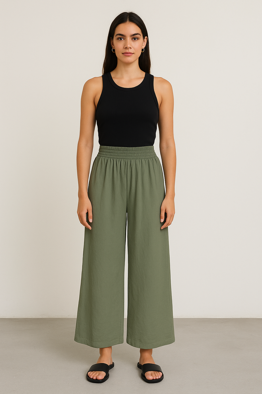 WIDE LEGGED LINEN COTTON BLEND TROUSERS