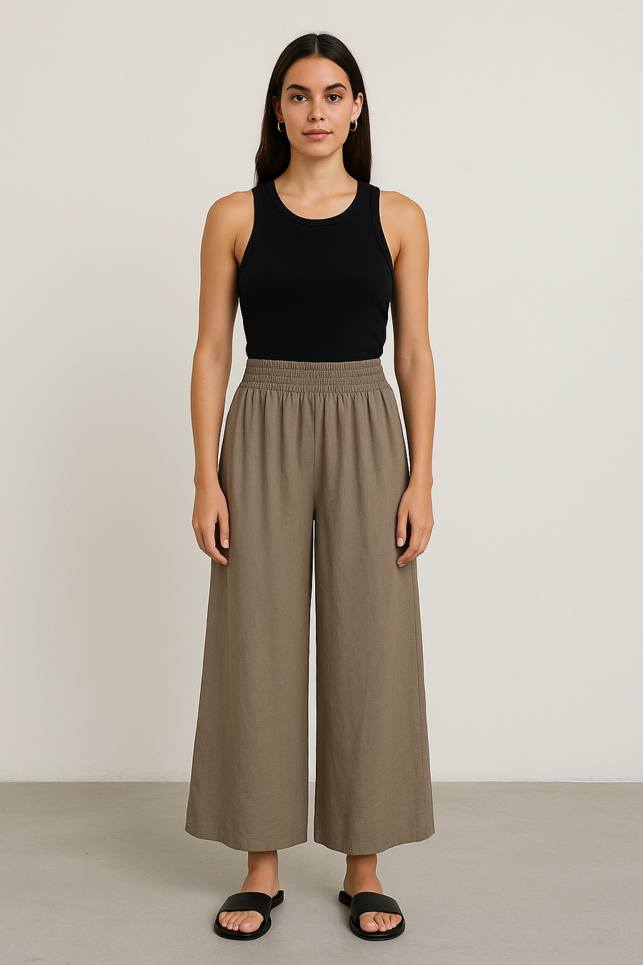 WIDE LEGGED LINEN COTTON BLEND TROUSERS