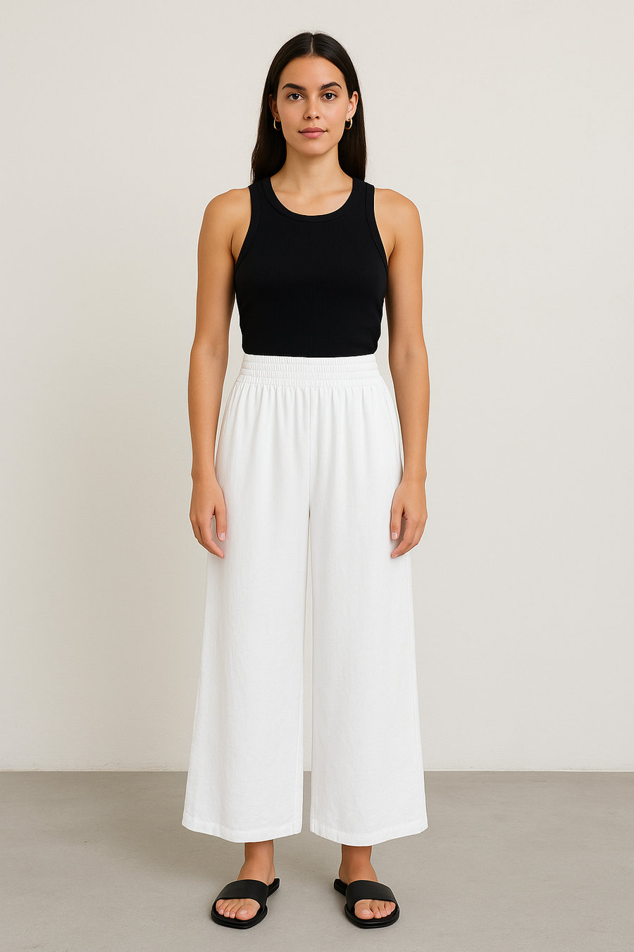 WIDE LEGGED LINEN COTTON BLEND TROUSERS