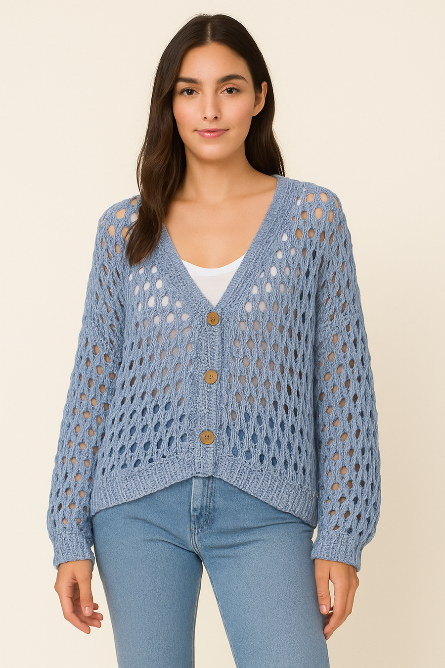 PURE COTTON CROTCHET BUTTON UP CARDIGAN