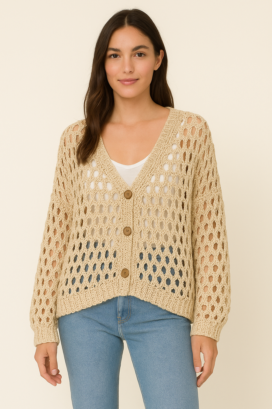 PURE COTTON CROTCHET BUTTON UP CARDIGAN