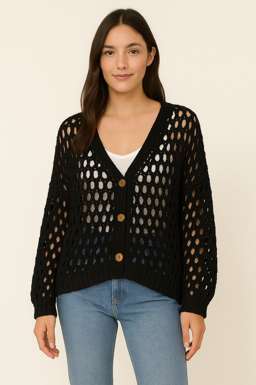 PURE COTTON CROTCHET BUTTON UP CARDIGAN