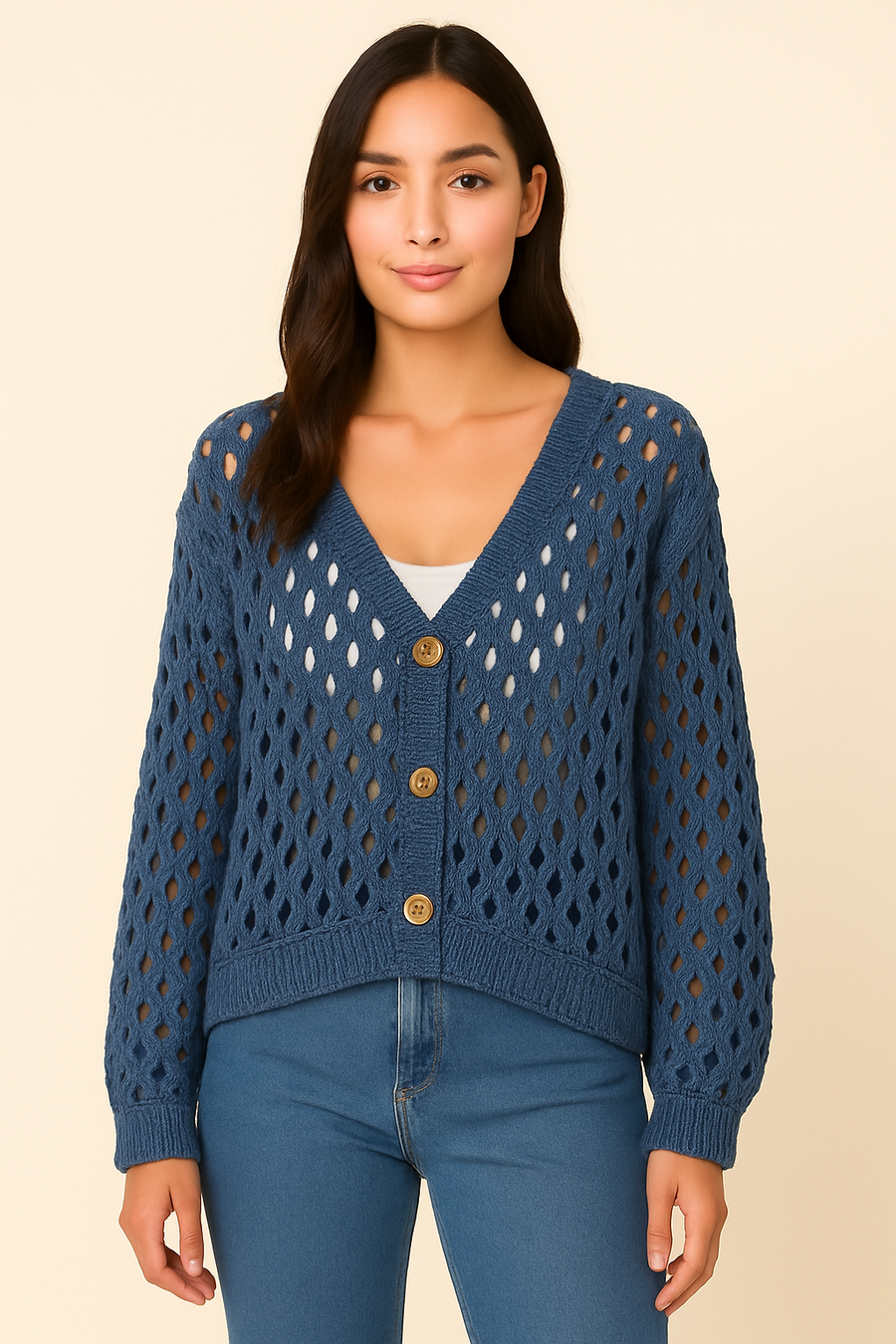 PURE COTTON CROTCHET BUTTON UP CARDIGAN