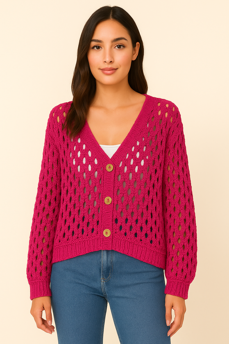 PURE COTTON CROTCHET BUTTON UP CARDIGAN