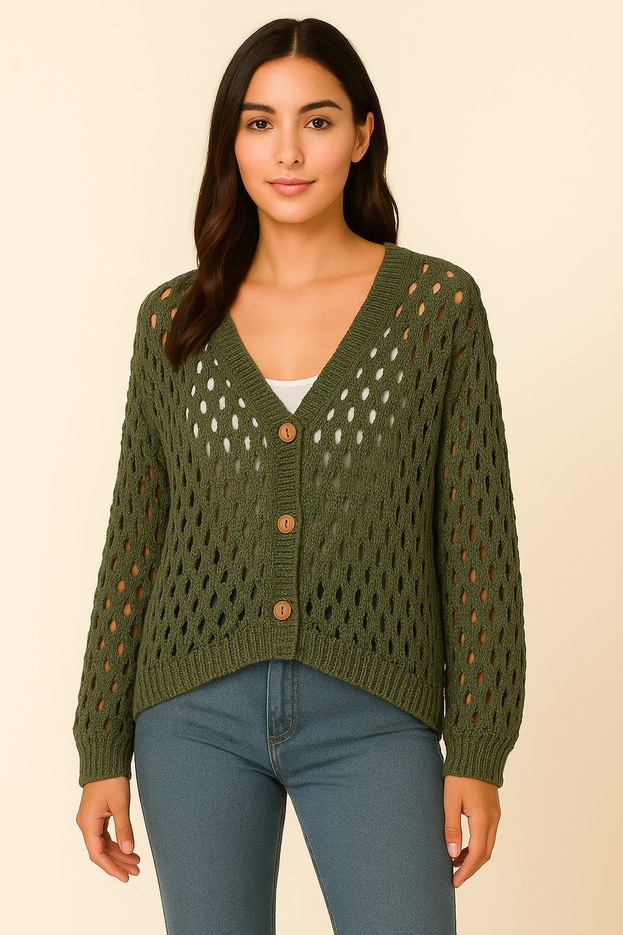 PURE COTTON CROTCHET BUTTON UP CARDIGAN