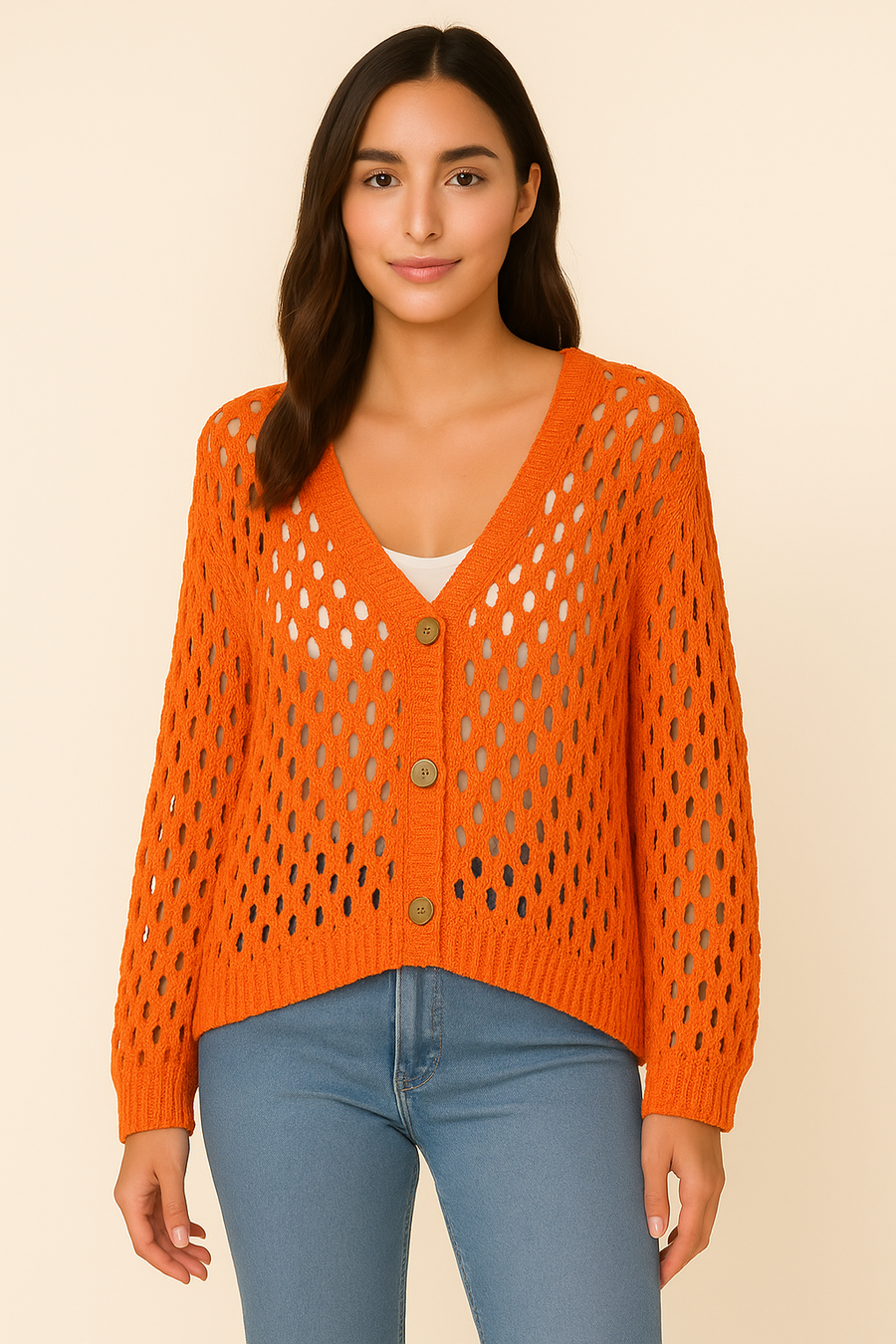 PURE COTTON CROTCHET BUTTON UP CARDIGAN