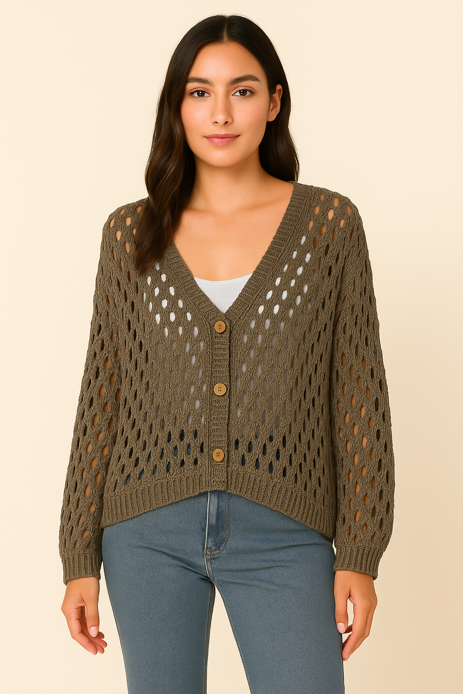 PURE COTTON CROTCHET BUTTON UP CARDIGAN