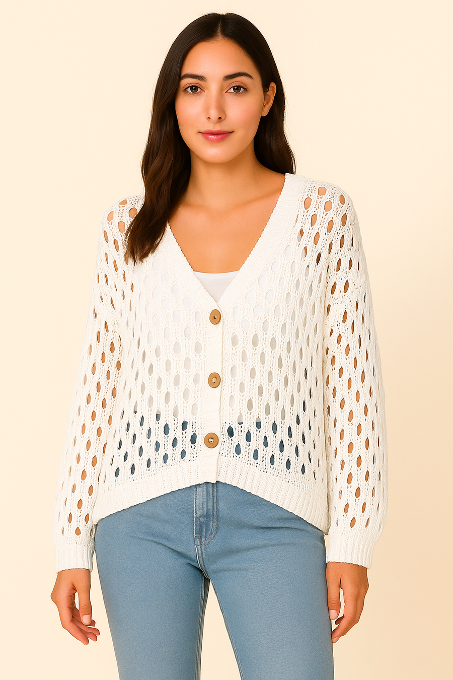 PURE COTTON CROTCHET BUTTON UP CARDIGAN