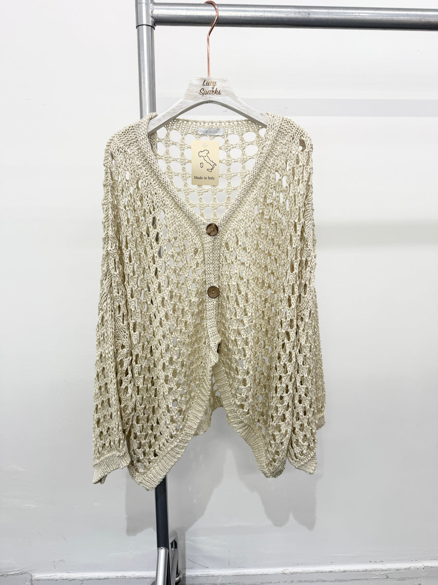 PURE COTTON CROTCHET BUTTON UP CARDIGAN