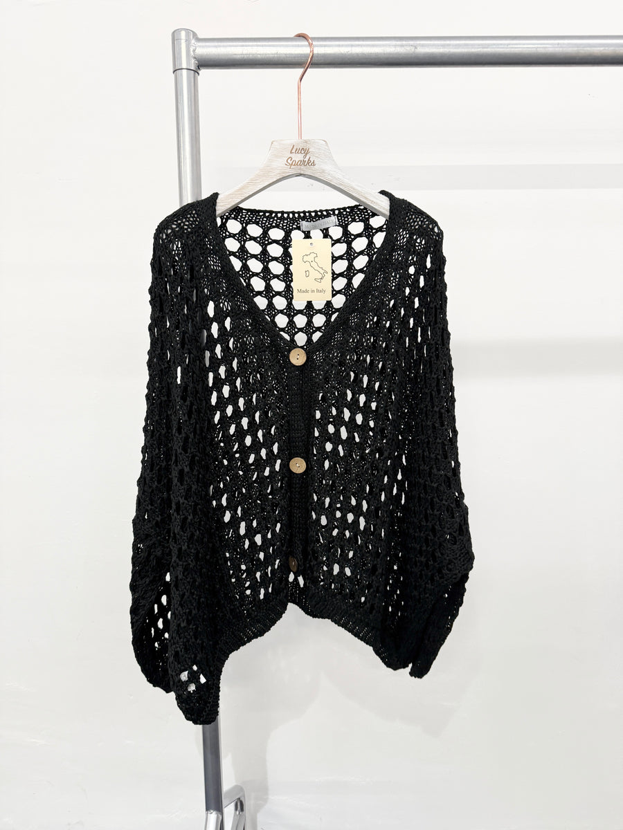 PURE COTTON CROTCHET BUTTON UP CARDIGAN