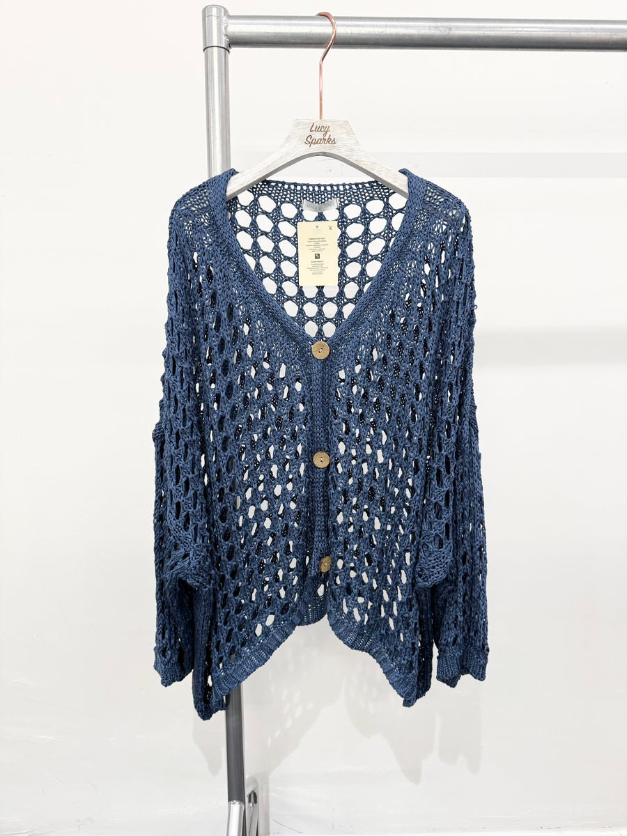 PURE COTTON CROTCHET BUTTON UP CARDIGAN