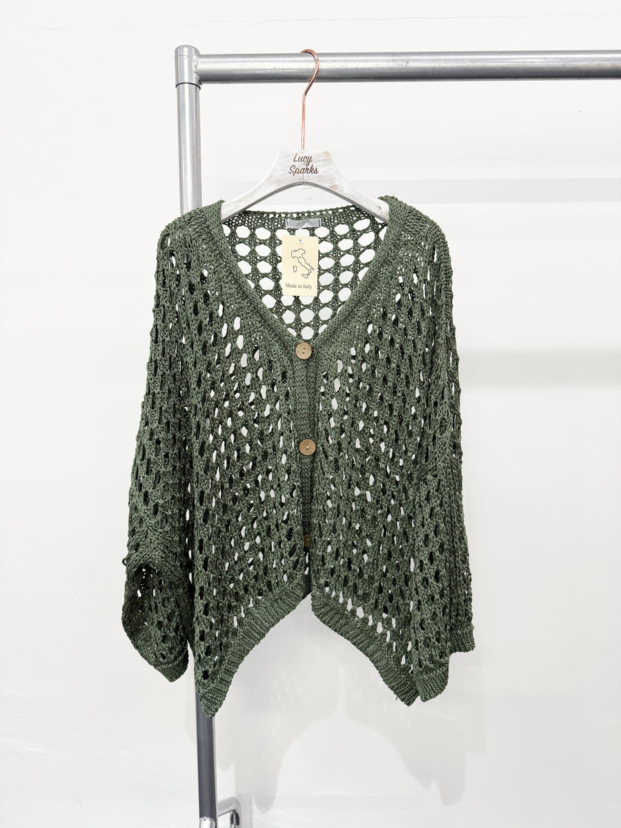 PURE COTTON CROTCHET BUTTON UP CARDIGAN